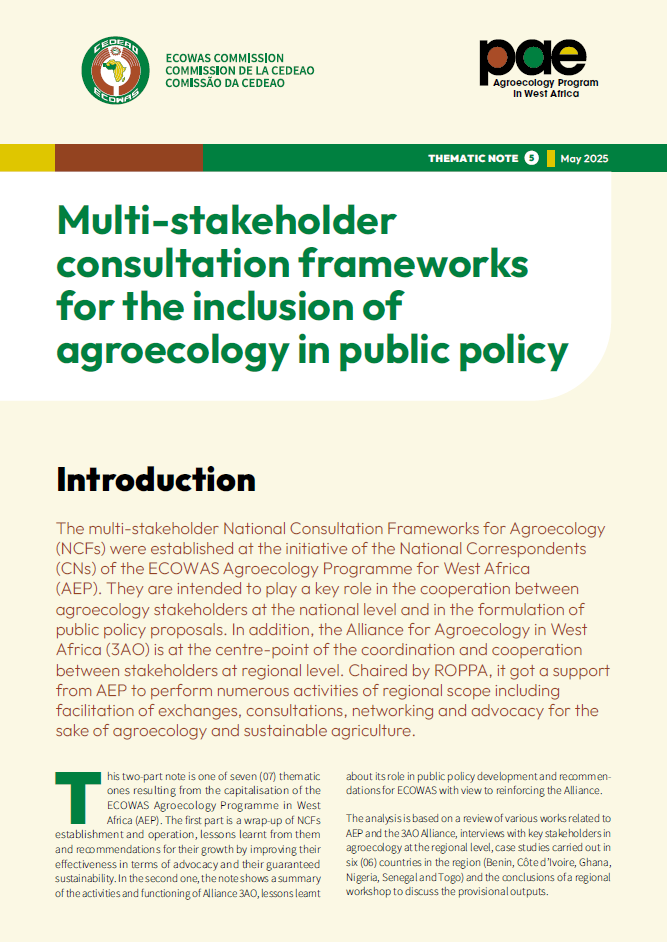 Thematic note PAE 5 - Multi-stakeholder consultation frameworks for the inclusion of agroecology in public policy