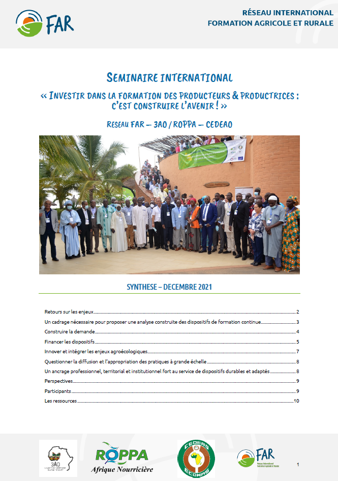 Synthèse du Séminaire international sur la formation des producteurs (FAR-3AO-CEDEAO)