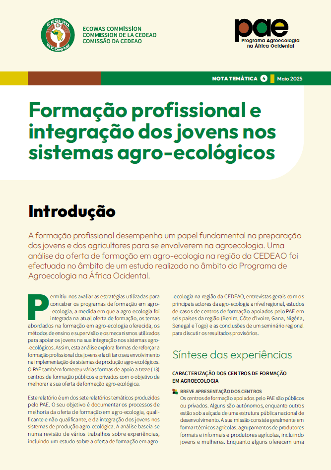 Thematic note PAE 4 - Vocational training and integration of young people into agroecological systems