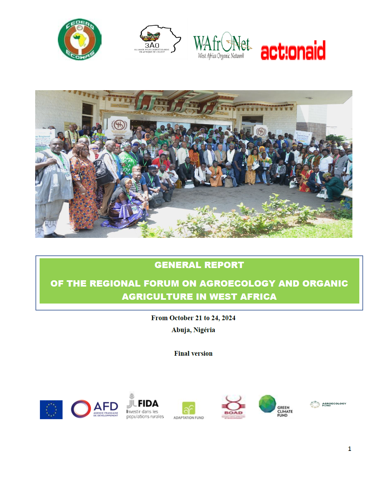 Rapport général du Forum régional sur l'agroécologie d'Abuja (3AO-WAFRONET-ACTION AID)